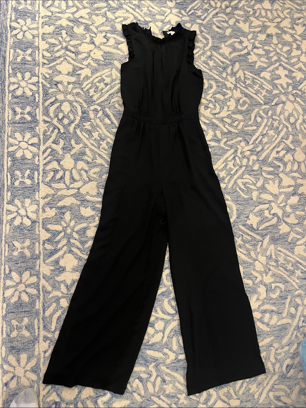J. Crew Black Ruffled-Sleeve Wide-Leg Jumpsuit